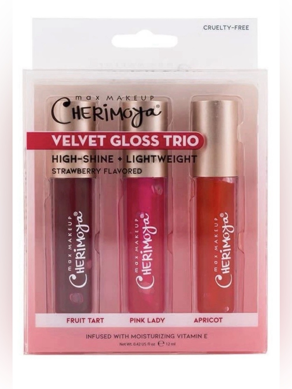 Max Makeup Cherimoya High Shine Lip Gloss Trio - Strawberry Flavored